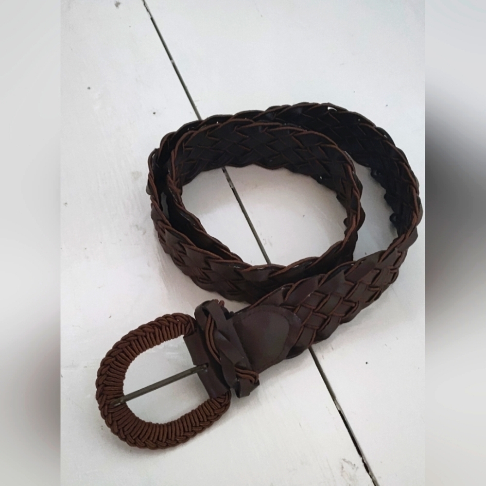 Women's Dark Brown Woven Braided Belt | Faux Leather